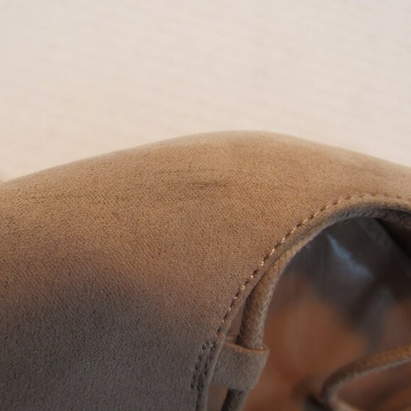 Nine West Beige Lace Up Tie Back Zip Sign Me Up Faux Suede Ballet Flats Size 6M - Picture 9 of 11